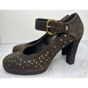 Henry Beguelin Pump  Studded Nubuck Suede Brown Women's Size 39 EU 9 US